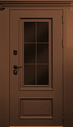 Стальная дверь Терморазрыв «Тихая зима с окном и английской решеткой» коричневая